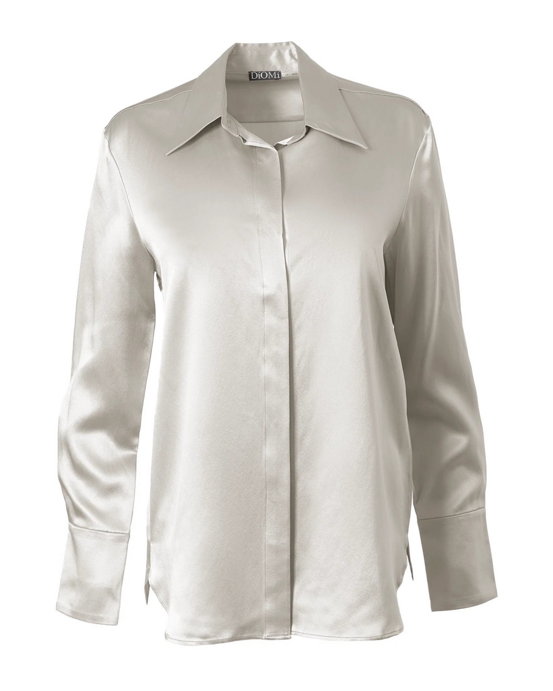 Diomi Full Cut Sateen Button Down Blouse in White available at Barbara Katz