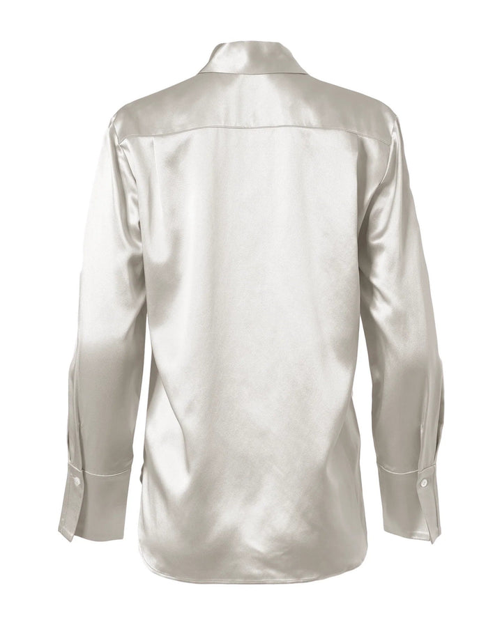Diomi Full Cut Sateen Button Down Blouse in White available at Barbara Katz