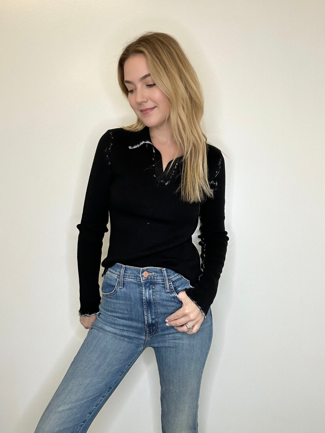 Autumn Cashmere Inked Rib Johnny Collar