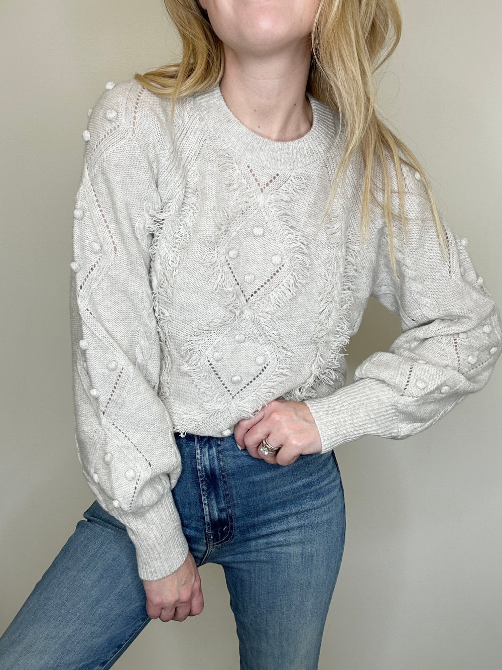 Autumn Cashmere Fringed Cable Popcorn Crew