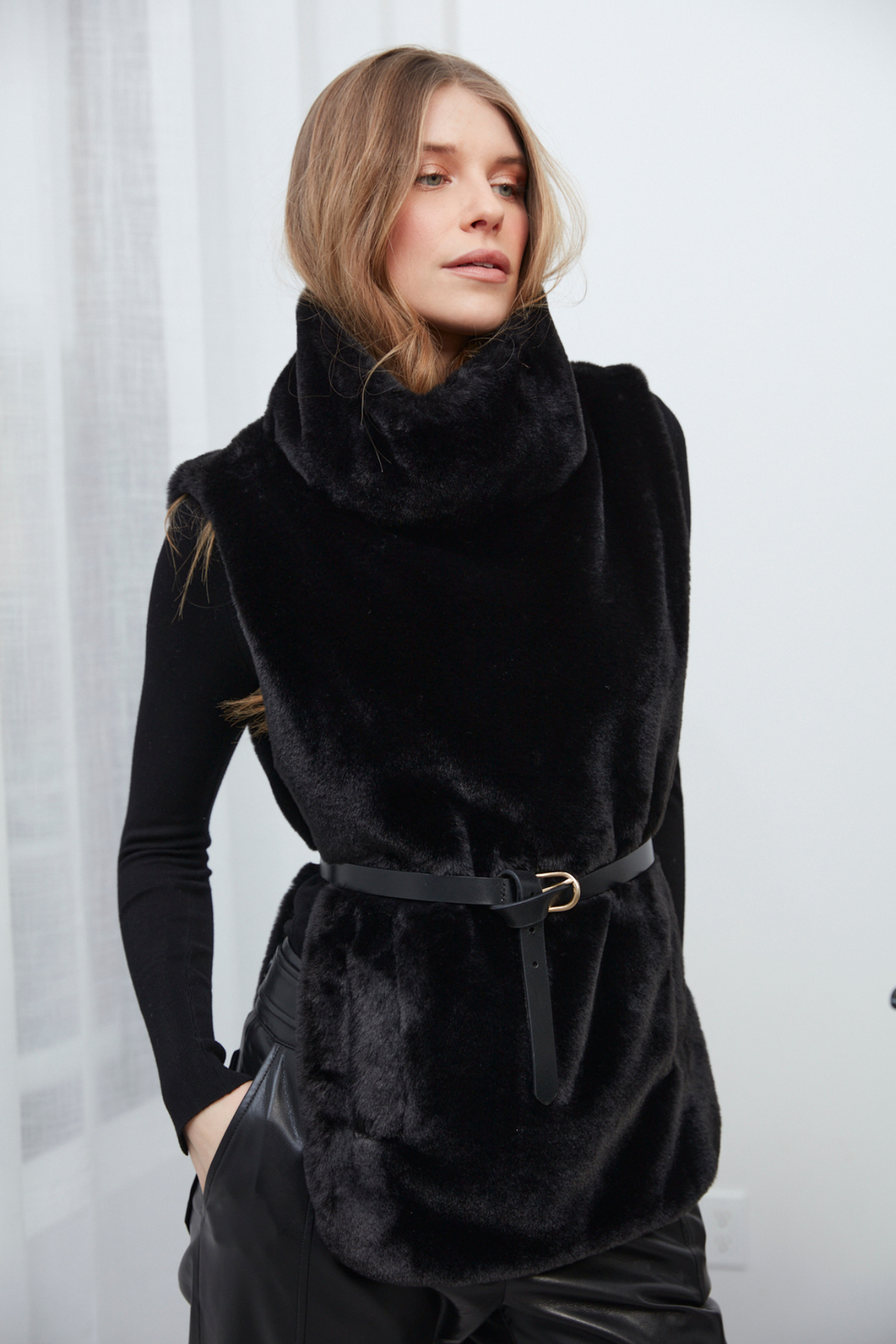 Adroit Atelier Furry Slip-on Faux Fur Dickey in Black available at Barbara Katz