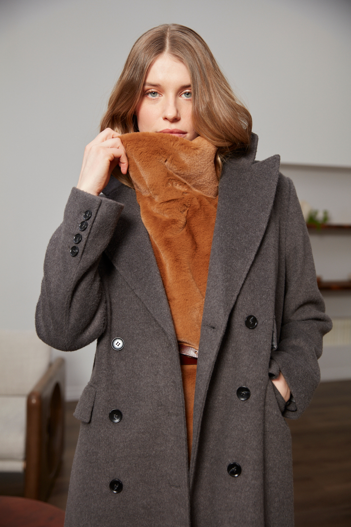 Adroit Atelier Furry Slip-on Faux Fur Dickey in Camel available at Barbara Katz