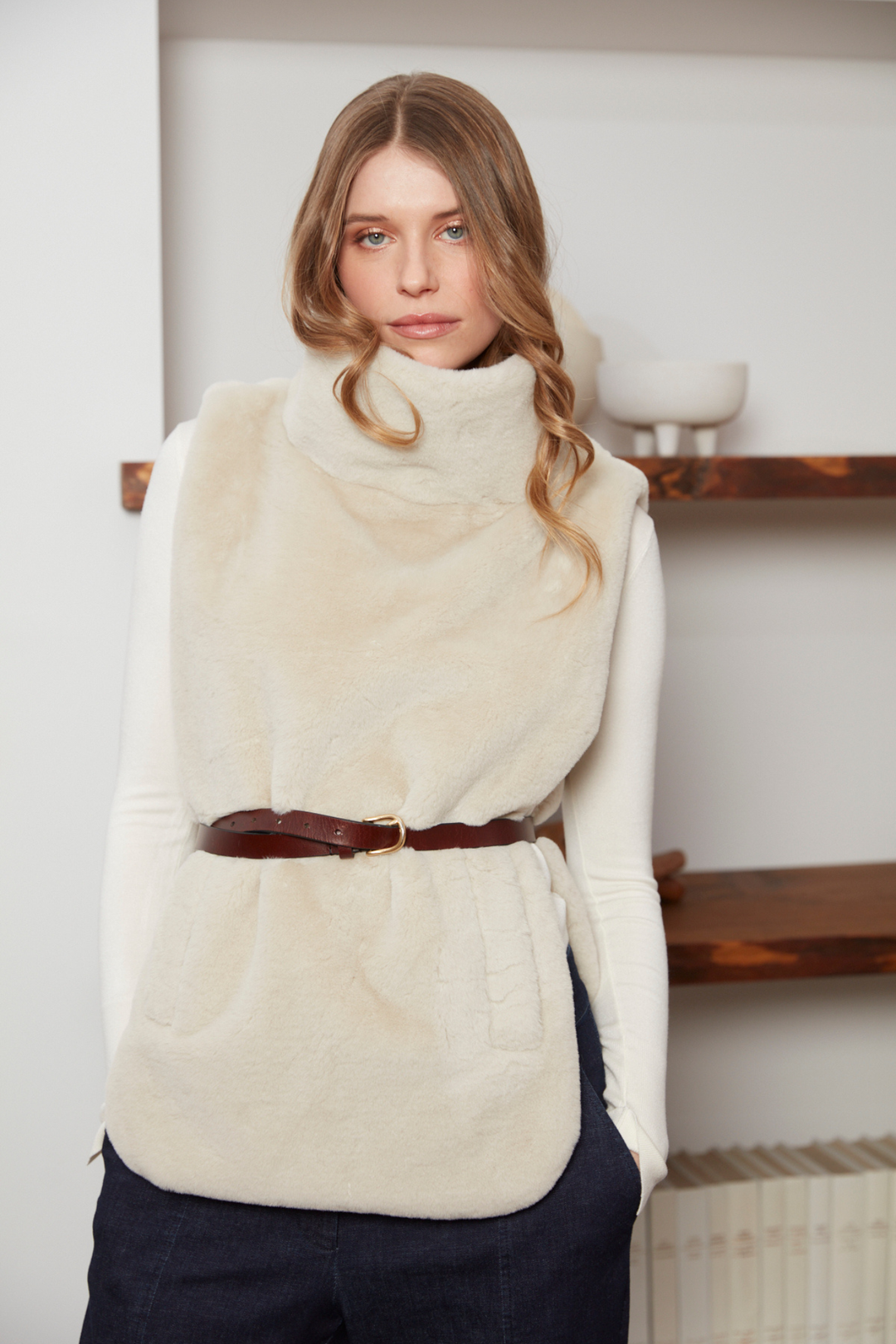 Adroit Atelier Furry Slip-on Faux Fur Dickey in Cream available at Barbara Katz