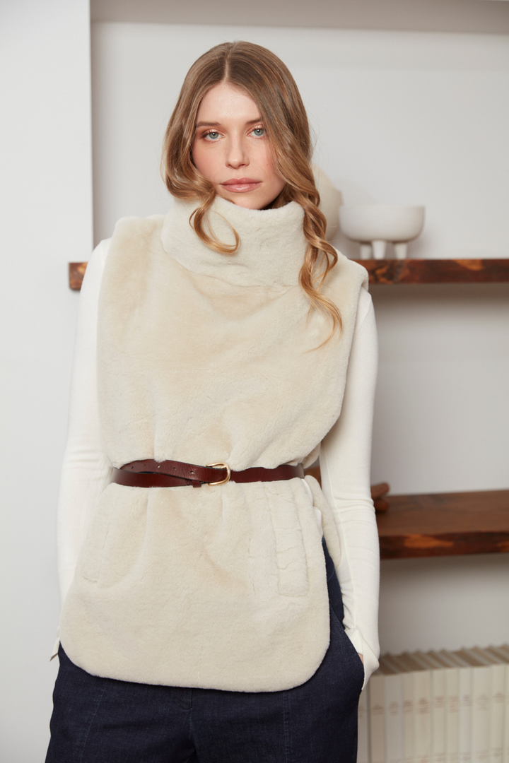 Adroit Atelier Furry Slip-on Faux Fur Dickey in Cream available at Barbara Katz