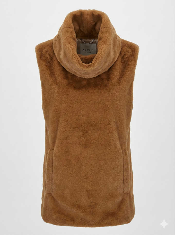 Adroit Atelier Furry Slip-on Faux Fur Dickey in Camel available at Barbara Katz