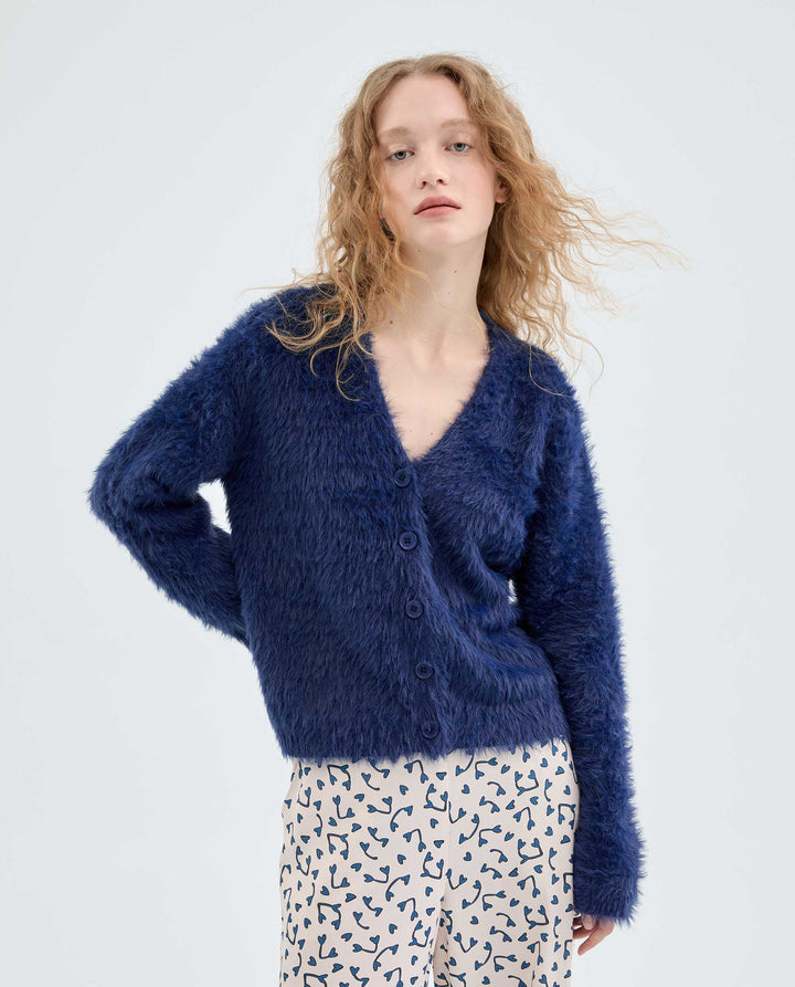 Fuzzy Cardigan - Dark Blue