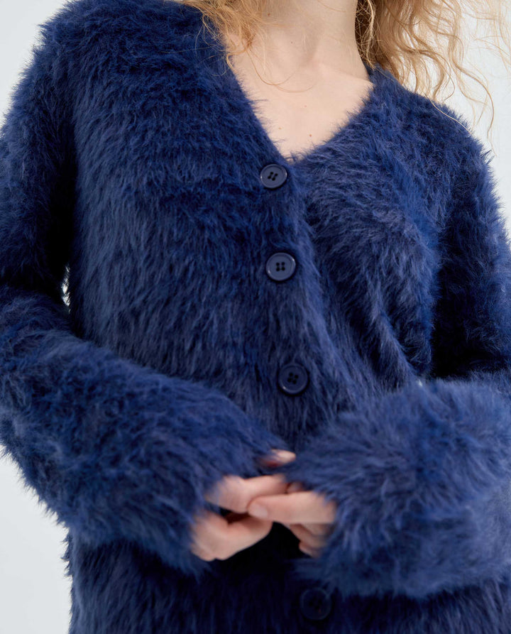 Fuzzy Cardigan - Dark Blue