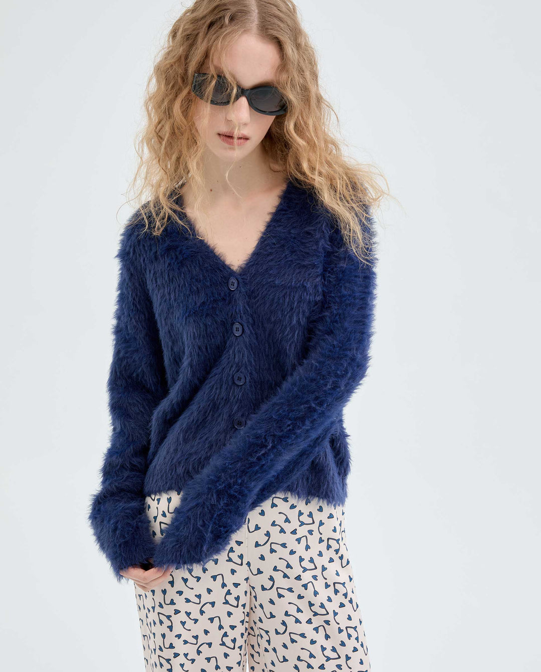 Fuzzy Cardigan - Dark Blue