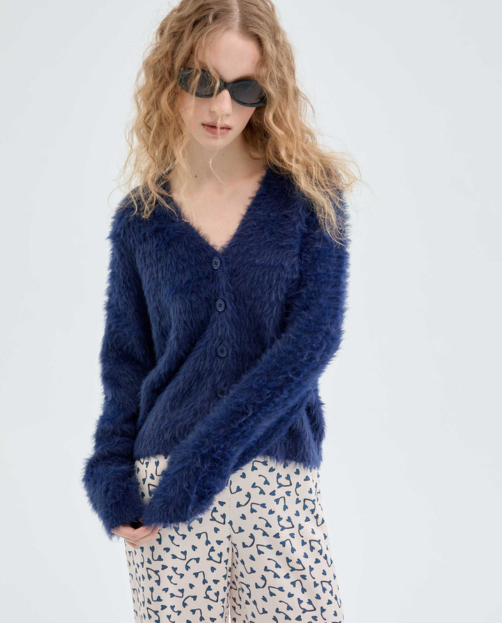Fuzzy Cardigan - Dark Blue