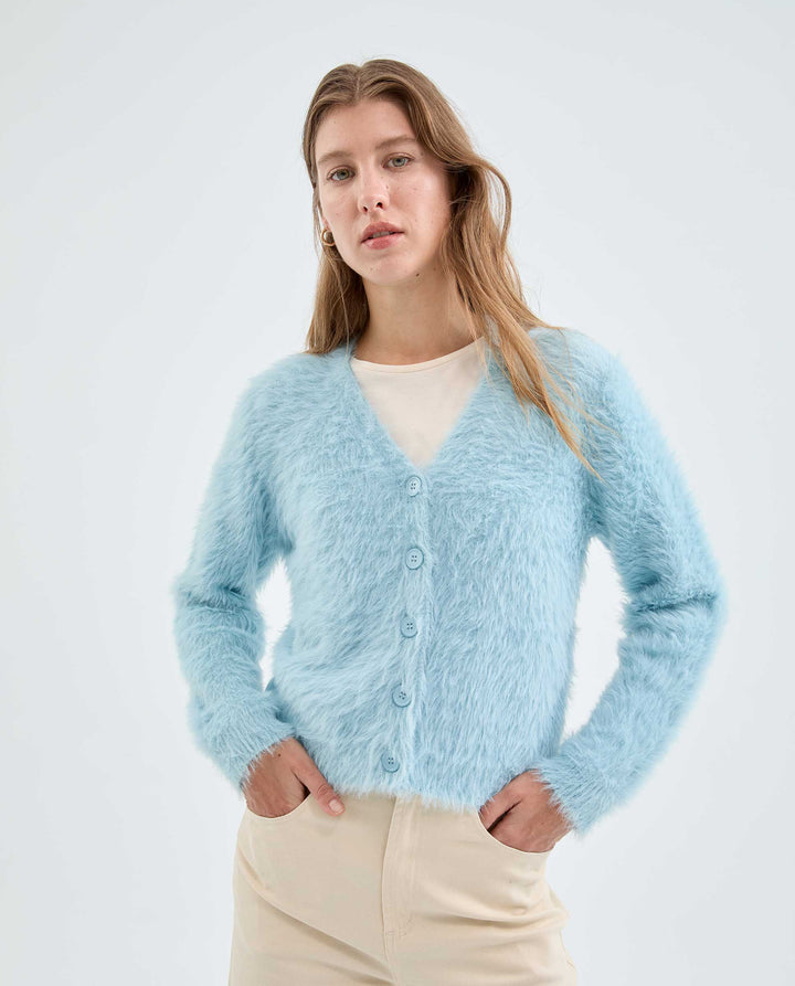 Fuzzy Cardigan - Light Blue