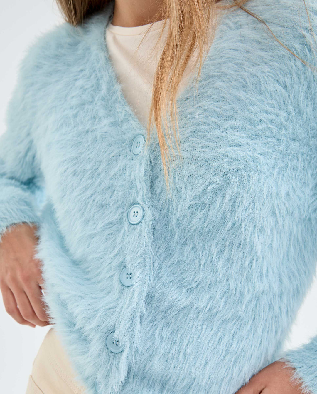 Fuzzy Cardigan - Light Blue
