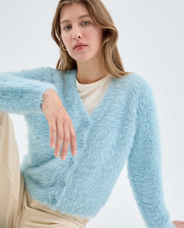 Fuzzy Cardigan - Light Blue