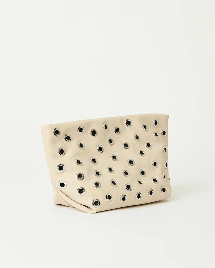 B-Low The Belt Gia Grommet Leather Clutch Bag in Bone Silver available at Barbara Katz