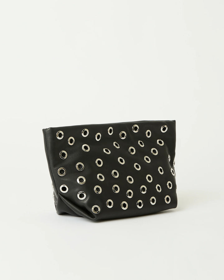 B-Low The Belt Gia Grommet Leather Clutch Bag in Black Silver available at Barbara Katz
