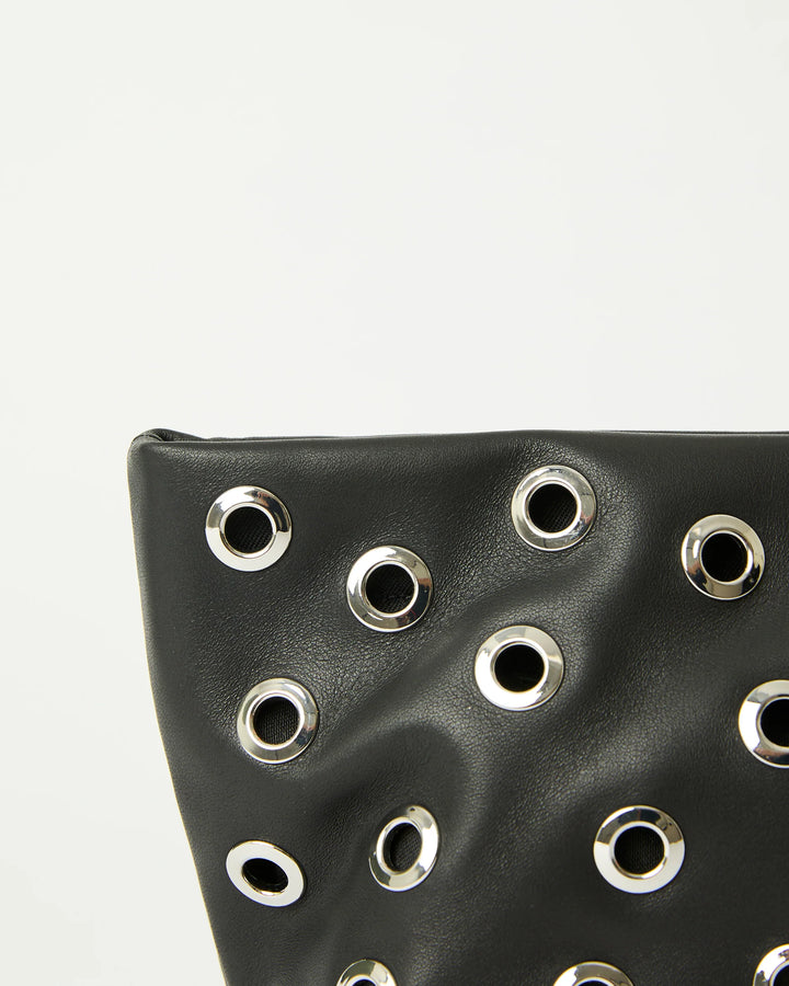 B-Low The Belt Gia Grommet Leather Clutch Bag in Black Silver available at Barbara Katz