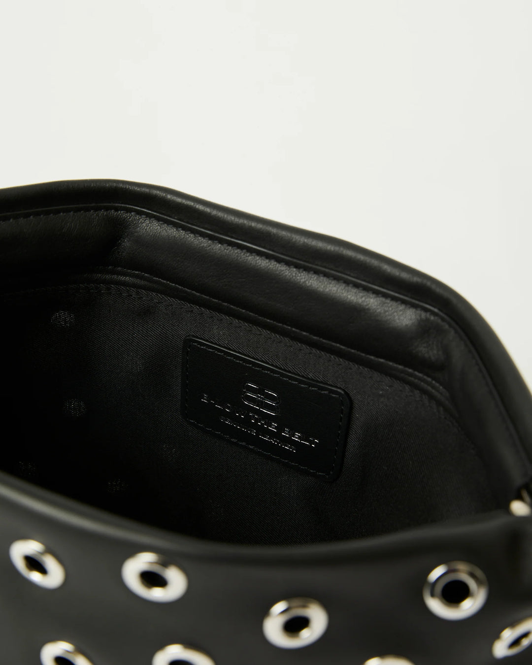B-Low The Belt Gia Grommet Leather Clutch Bag in Black Silver available at Barbara Katz