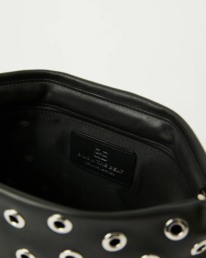B-Low The Belt Gia Grommet Leather Clutch Bag in Black Silver available at Barbara Katz