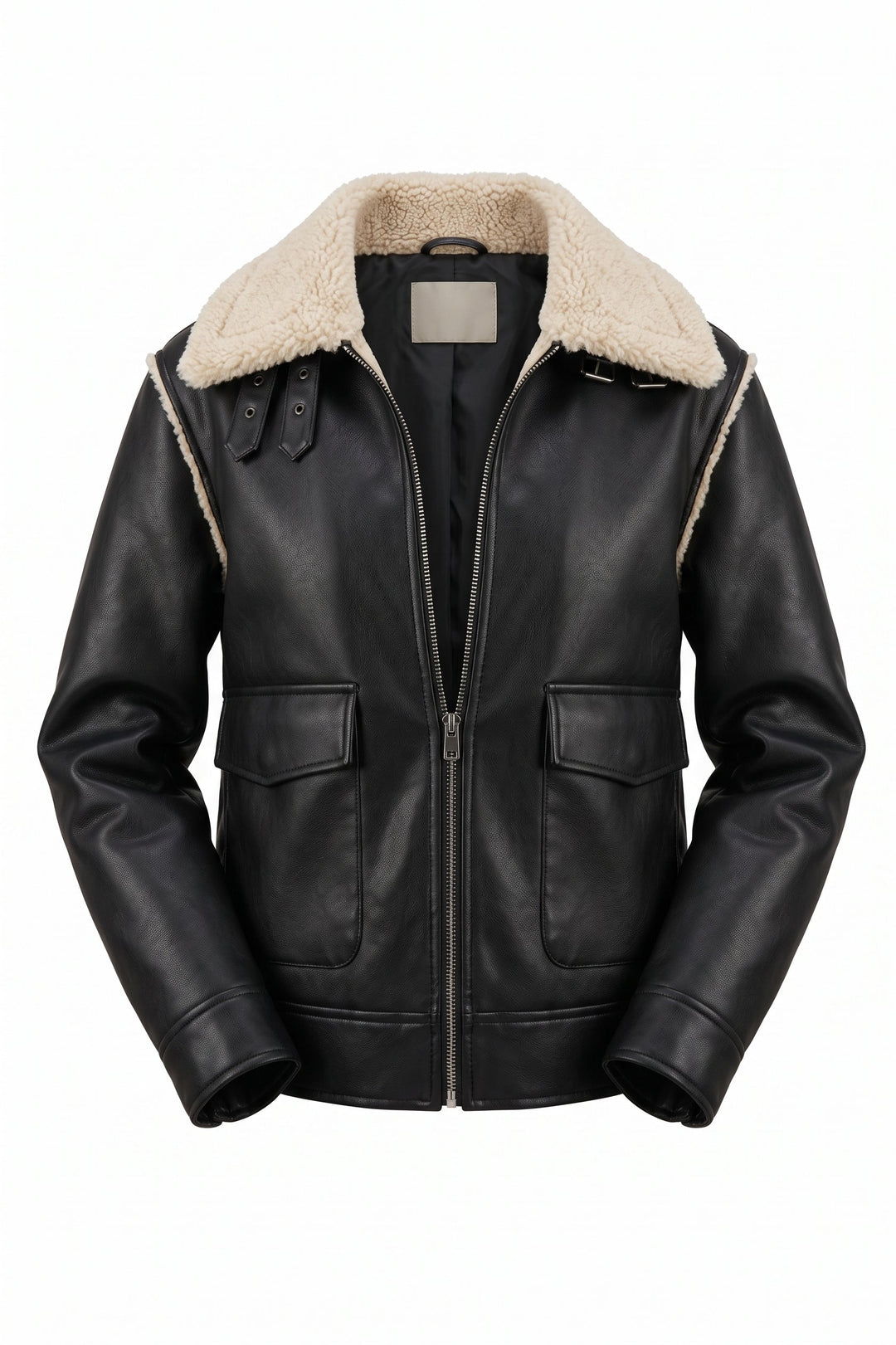 Adroit Atelier Parker Bonded Vegan Leather Aviator Jacket With Collar in Camel/Black available at Barbara Katz