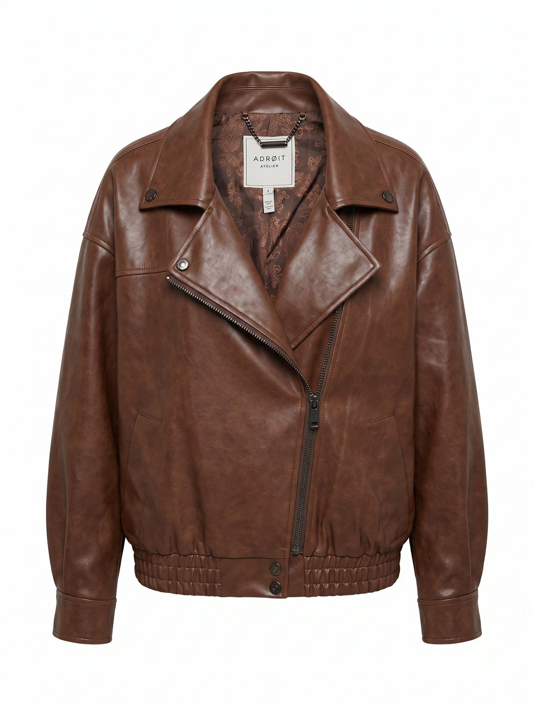 Adroit Atelier Dallas Moto Vegan Leather Jacket in Chestnut available at Barbara Katz