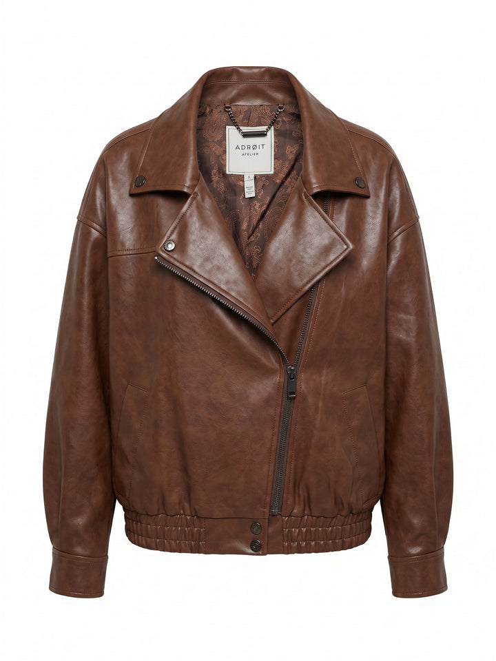 Adroit Atelier Dallas Moto Vegan Leather Jacket in Chestnut available at Barbara Katz