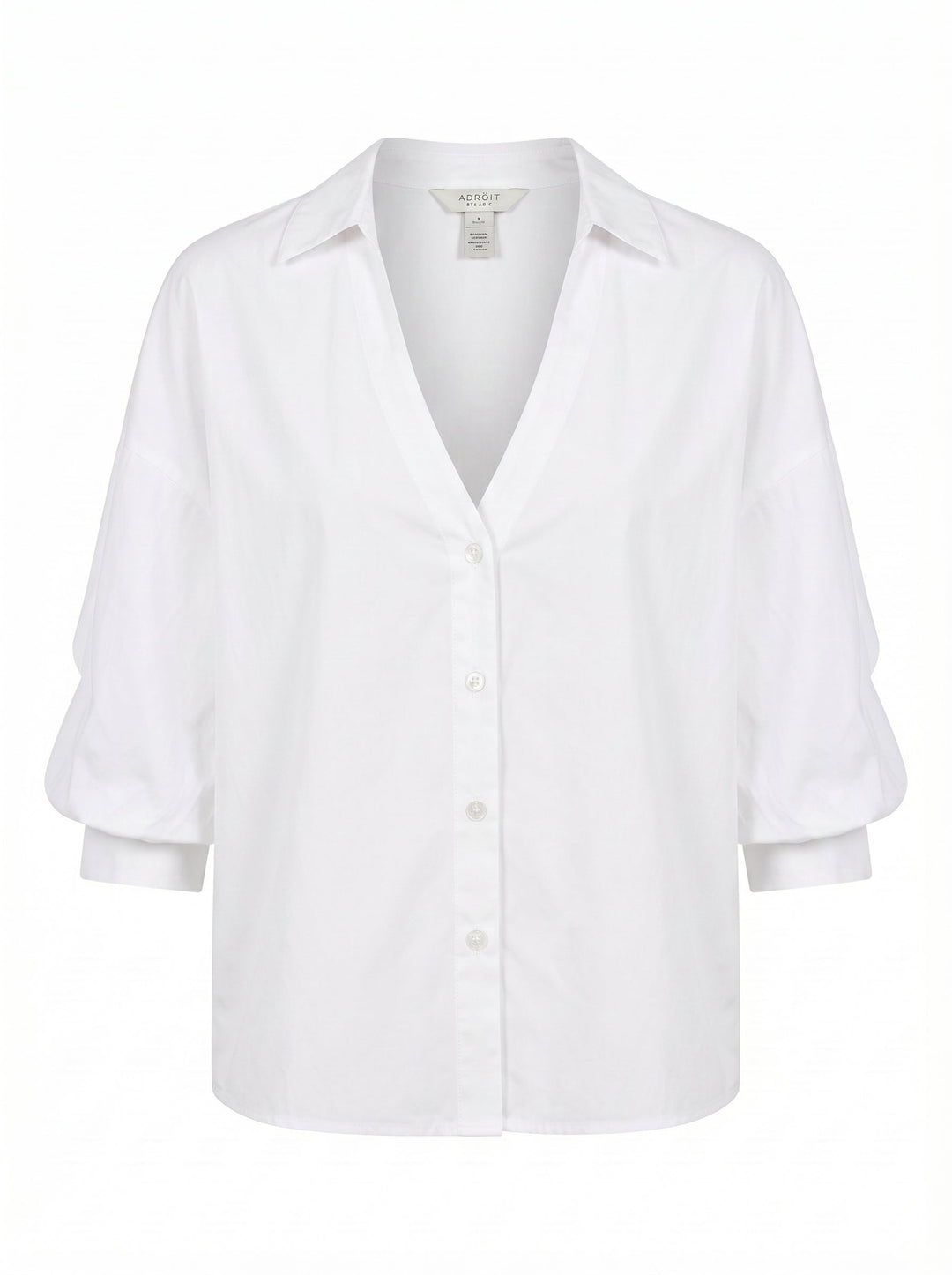 Adroit Atelier Demi Open-Collar Shirt With Balloon Sleeves in White available at Barbara Katz
