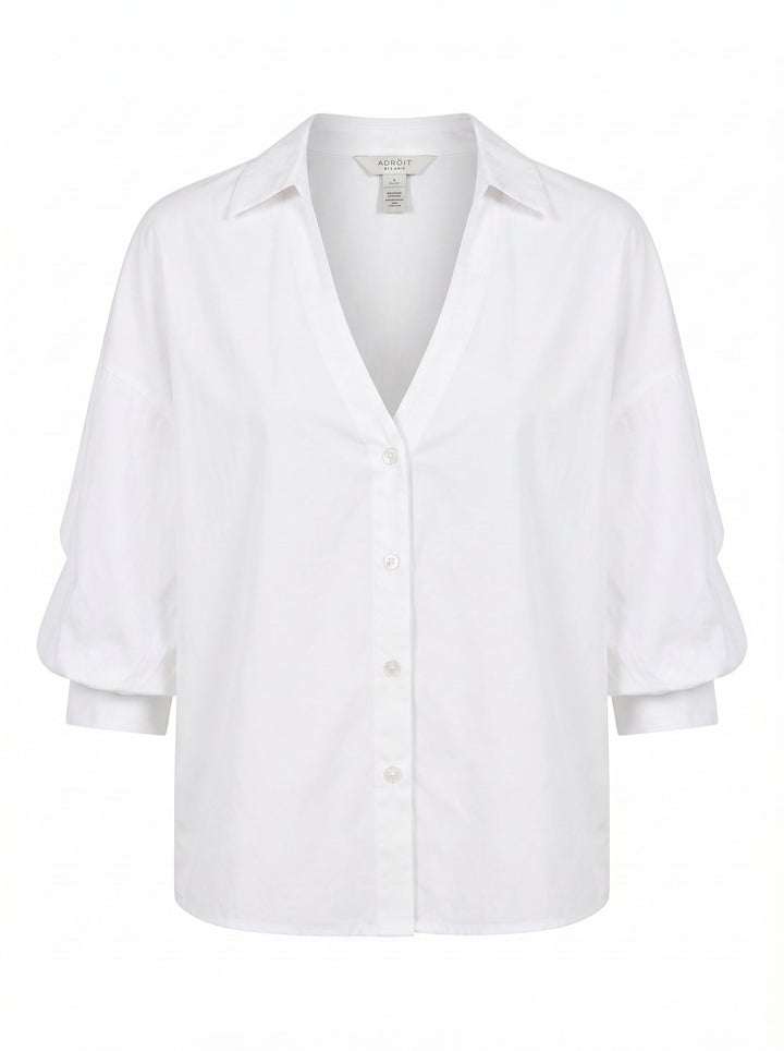 Adroit Atelier Demi Open-Collar Shirt With Balloon Sleeves in White available at Barbara Katz