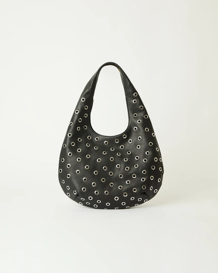B-Low The Belt Gia Grommet Leather Hobo Bag in Black Silver available at Barbara Katz
