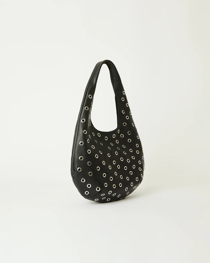 B-Low The Belt Gia Grommet Leather Hobo Bag in Black Silver available at Barbara Katz