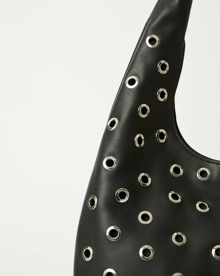 B-Low The Belt Gia Grommet Leather Hobo Bag in Black Silver available at Barbara Katz