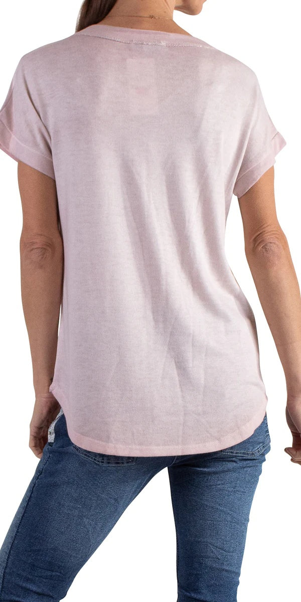 Ferno V-Neck Two Tone Top - Pink