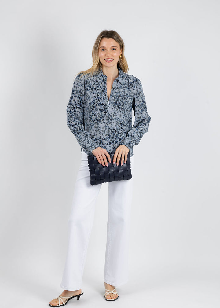 BK Go Spoken Word Printed Top in Blue Jean Girl available at Barbara Katz