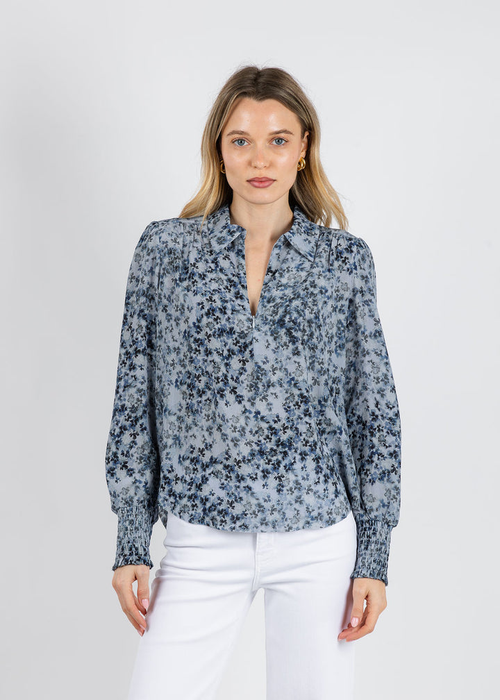 BK Go Spoken Word Printed Top in Blue Jean Girl available at Barbara Katz