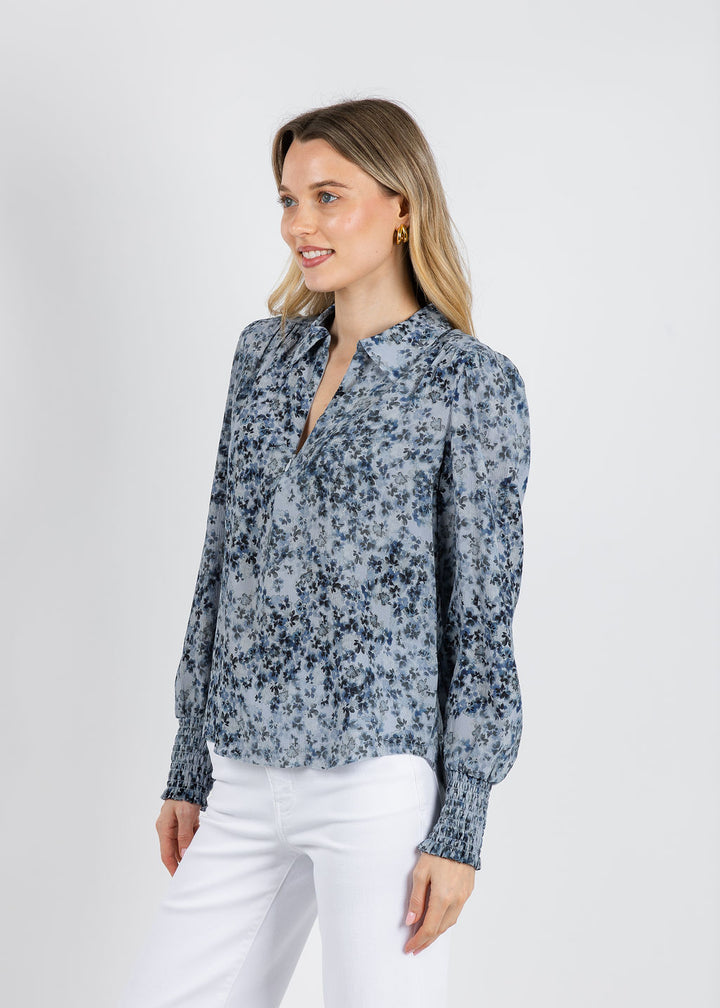 BK Go Spoken Word Printed Top in Blue Jean Girl available at Barbara Katz