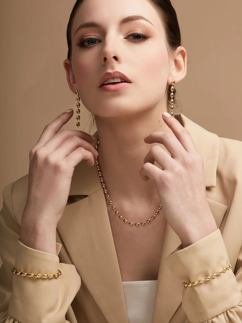Barbara Katz Jewelry Gold Beaded Drop Earrings