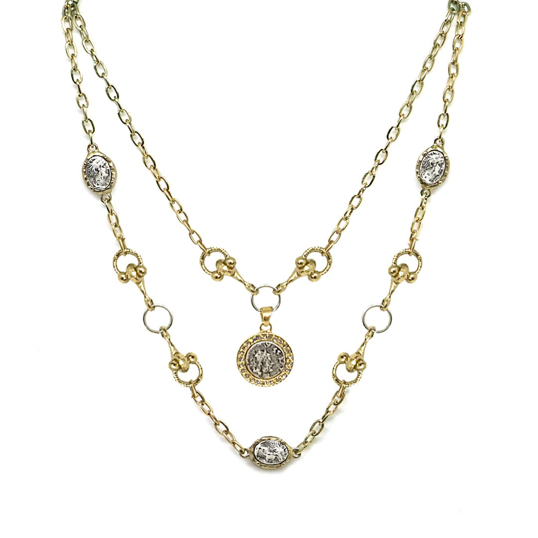 Tat2 Gold Two Tier Mini Coin and Horsebit Necklace 