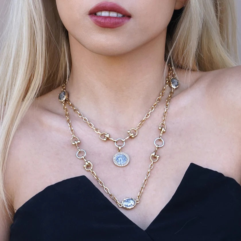 Tat2 Gold Two Tier Mini Coin and Horsebit Necklace 