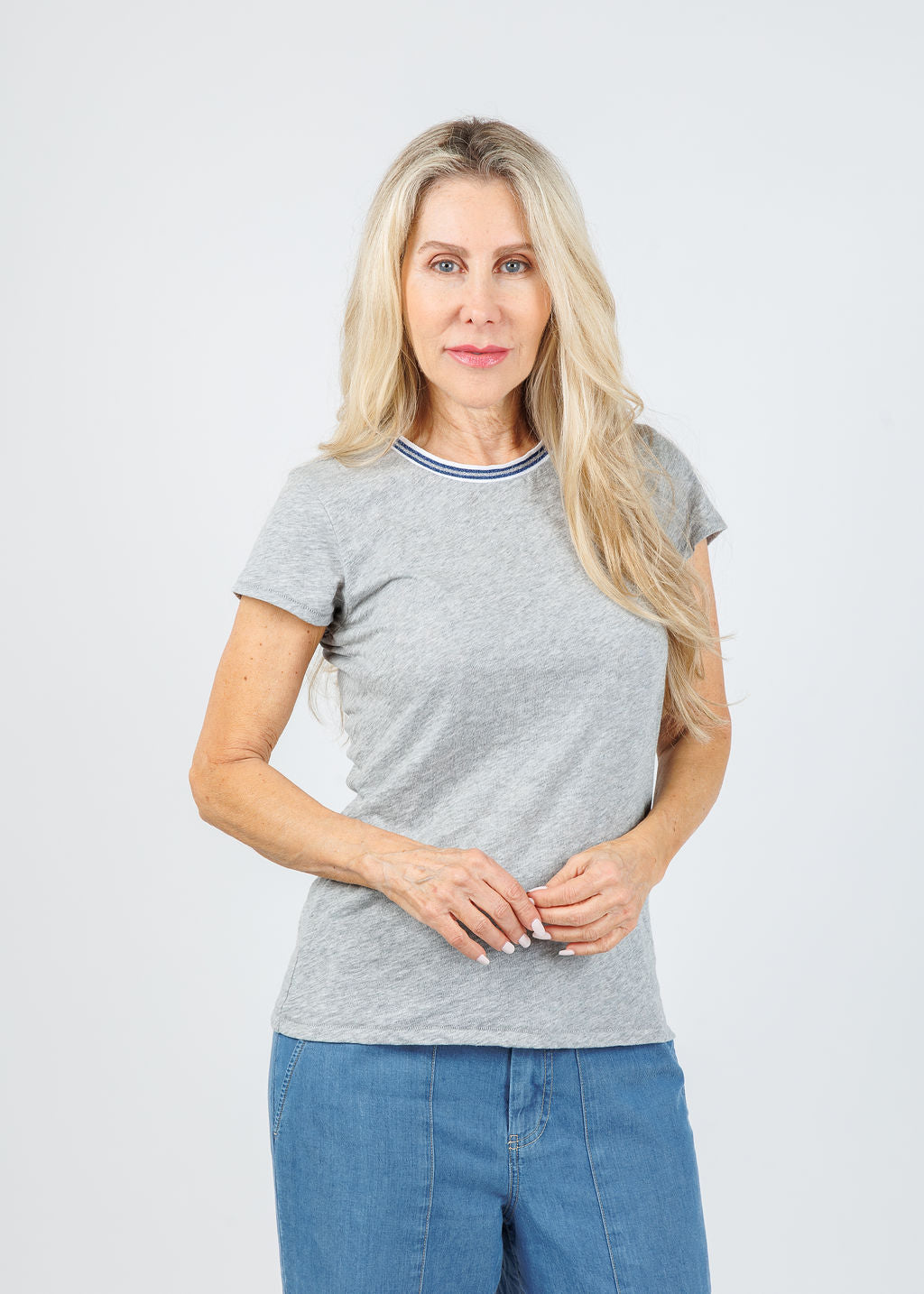 Goldie Classic Metallic Tipped Ringer Tee in Gray Heather available at Barbara Katz