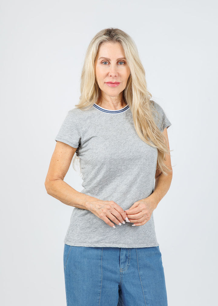 Goldie Classic Metallic Tipped Ringer Tee in Gray Heather available at Barbara Katz