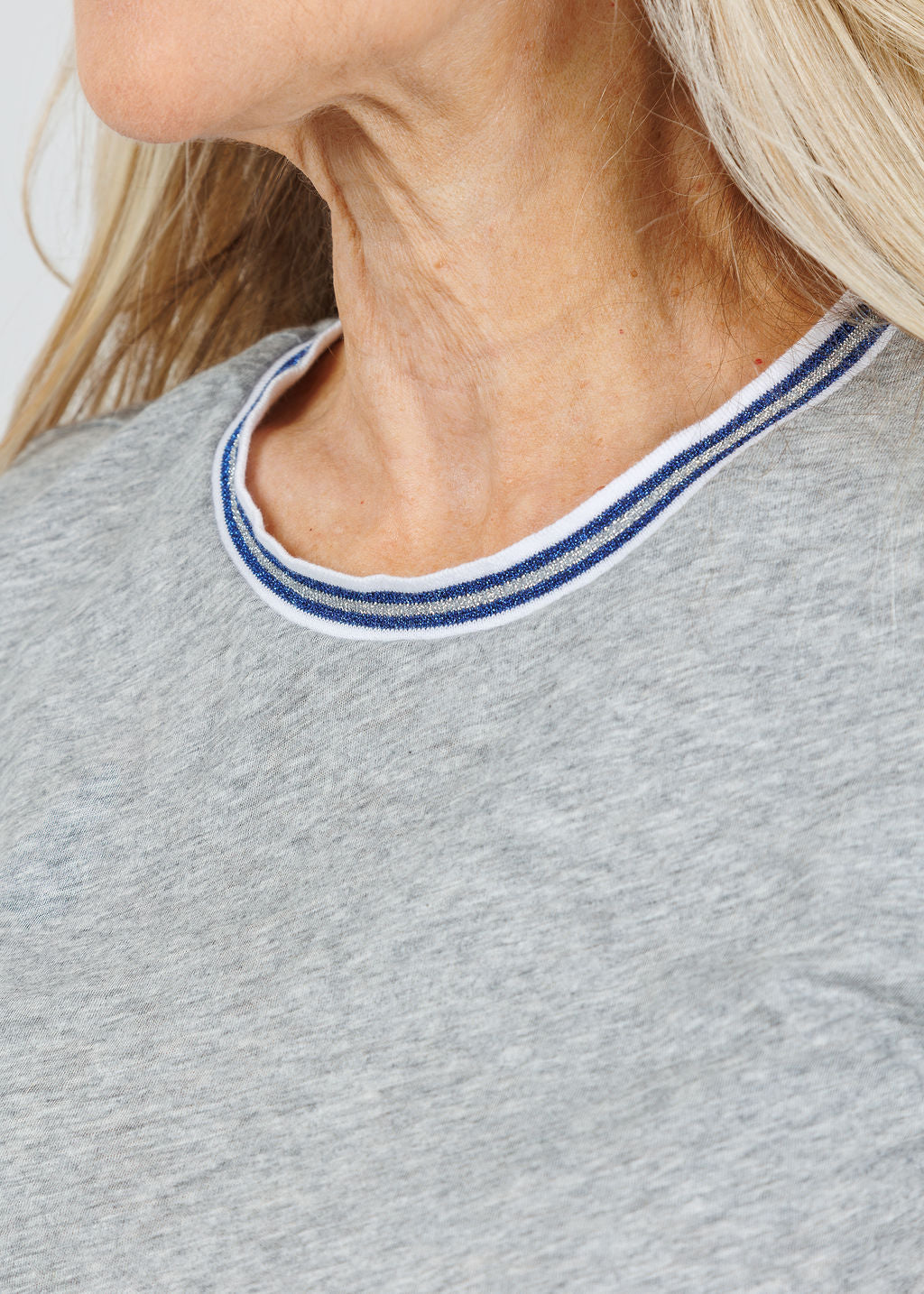 Goldie Classic Metallic Tipped Ringer Tee in Gray Heather available at Barbara Katz