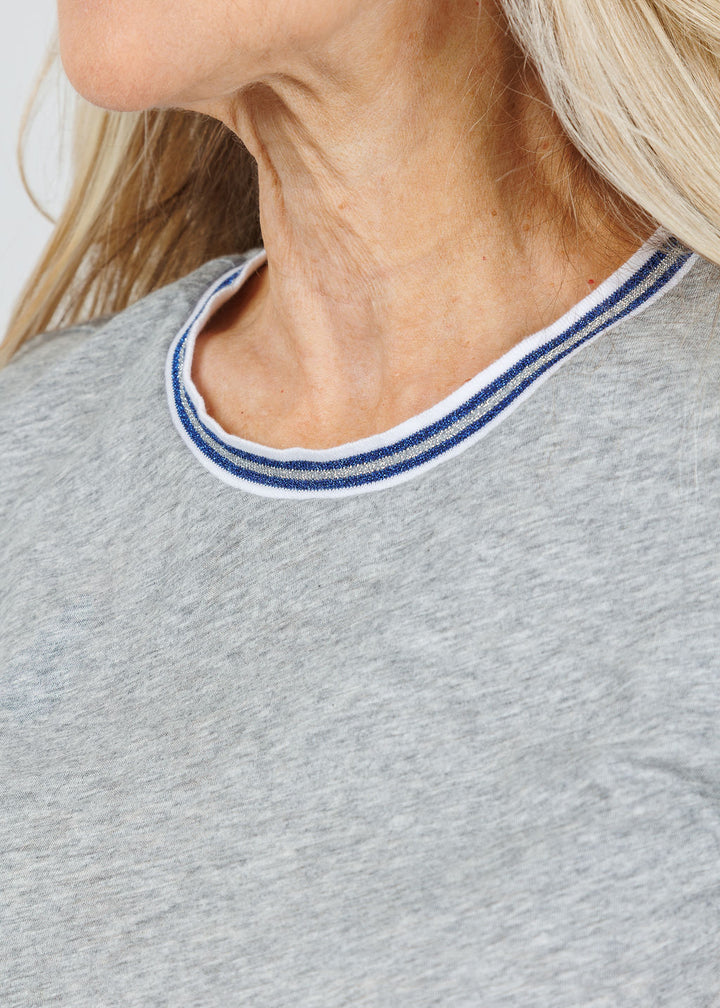 Goldie Classic Metallic Tipped Ringer Tee in Gray Heather available at Barbara Katz