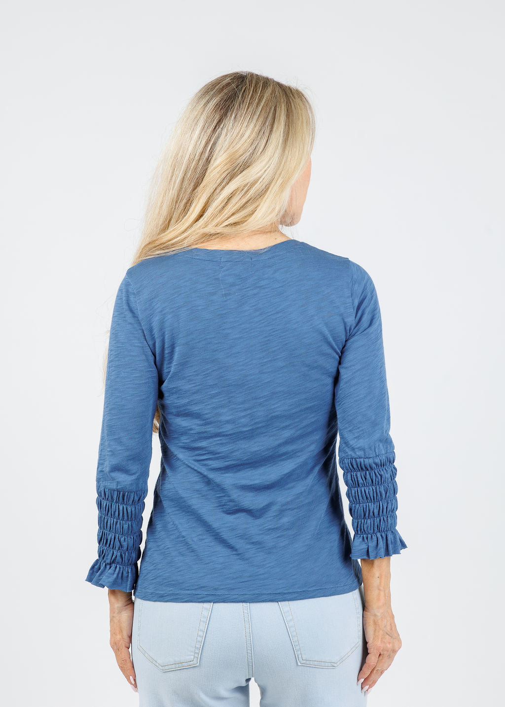 Madeline Smocked 3/4 Sleeve Top - Denim