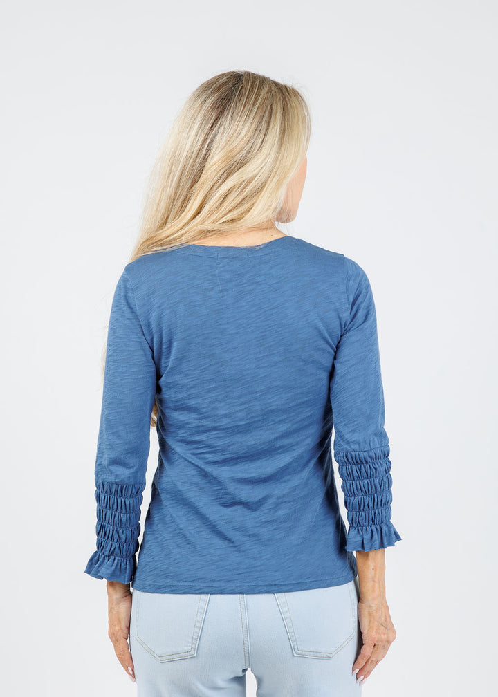 Madeline Smocked 3/4 Sleeve Top - Denim