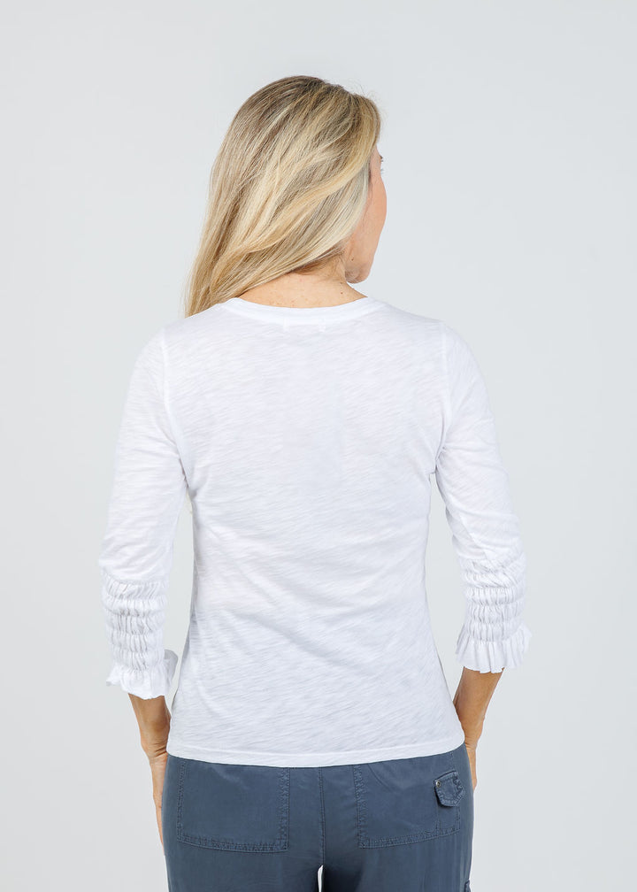 Goldie Madeline Smocked 3/4 Sleeve Top in White available at Barbara Katz