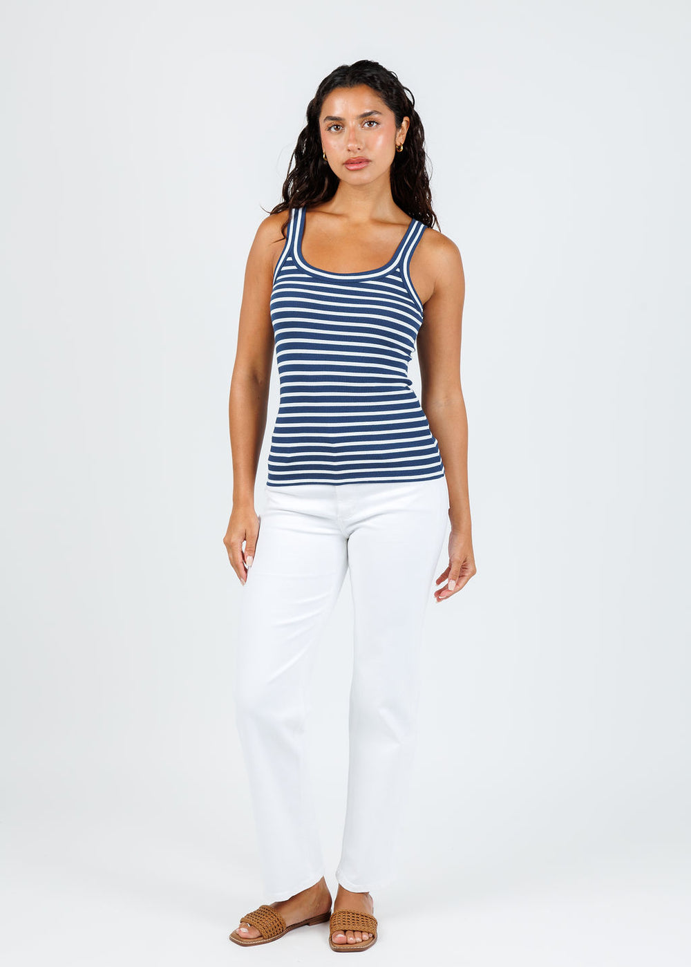 Goldie Angeline Rib Tank in Estate Blue/White Stripes available at Barbara Katz