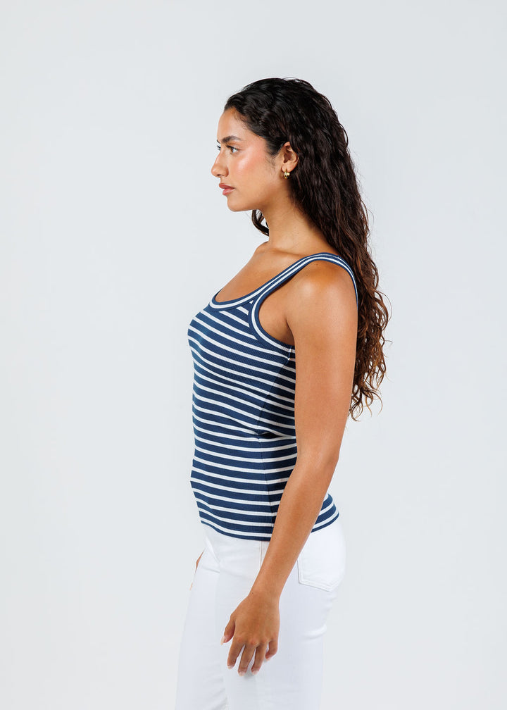 Goldie Angeline Rib Tank in Estate Blue/White Stripes available at Barbara Katz