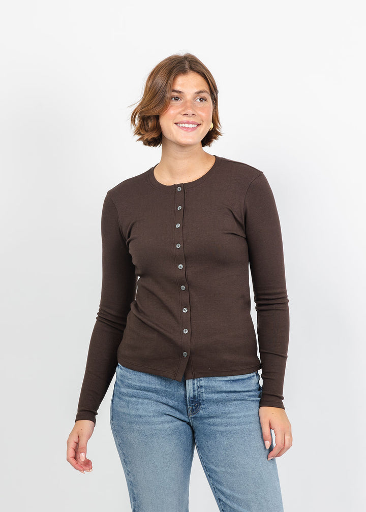 Goldie Audrey Crew Cardigan in Coffee available at Barbara Katz