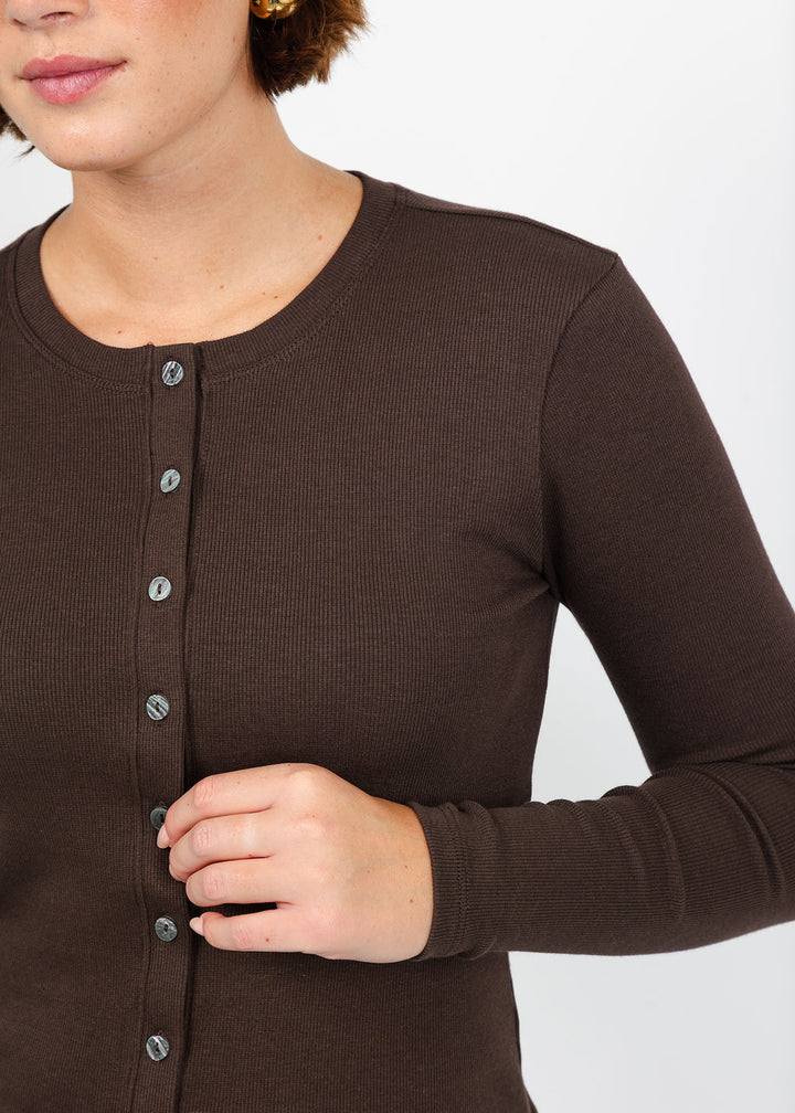 Goldie Audrey Crew Cardigan in Coffee available at Barbara Katz