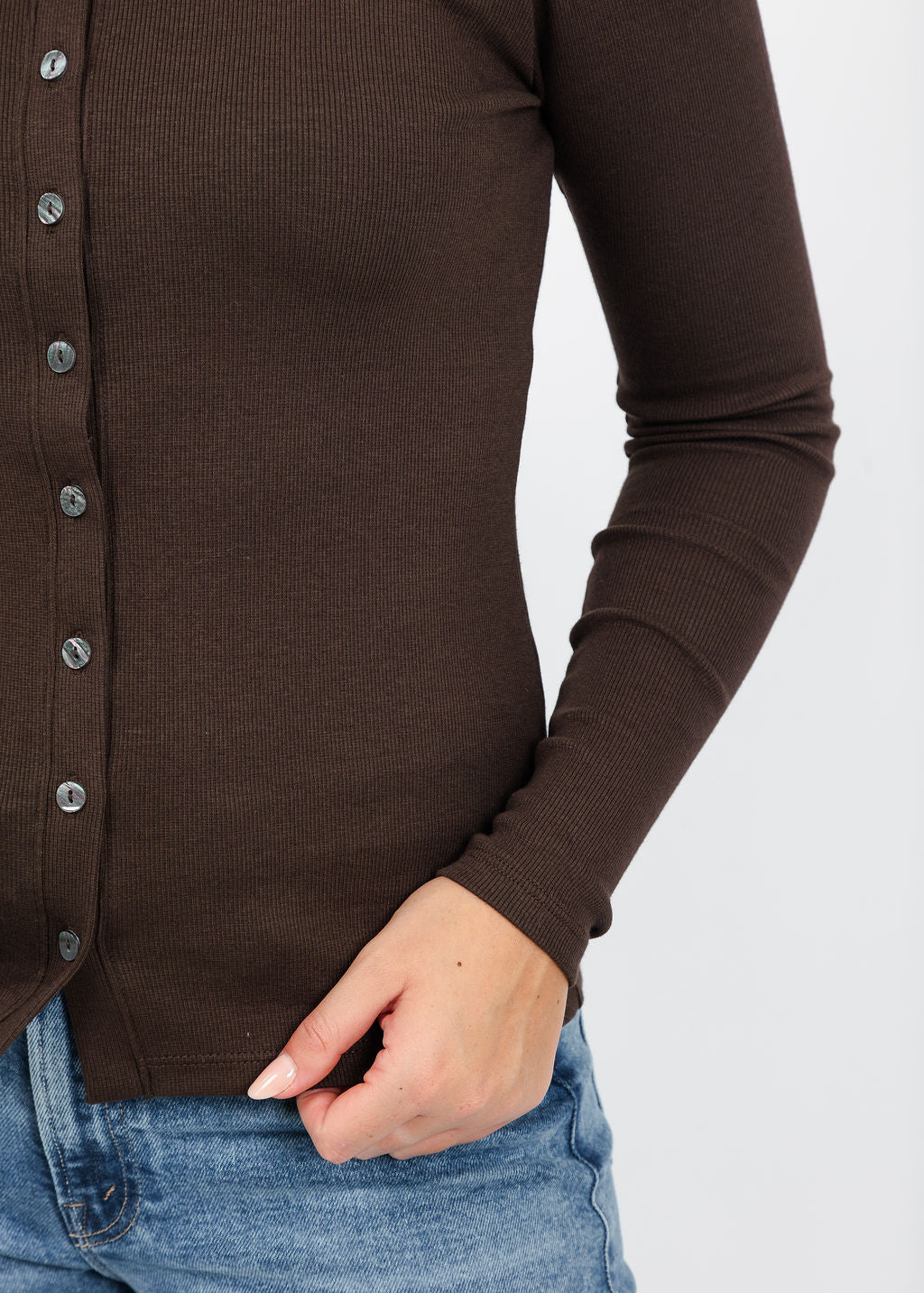 Goldie Audrey Crew Cardigan in Coffee available at Barbara Katz