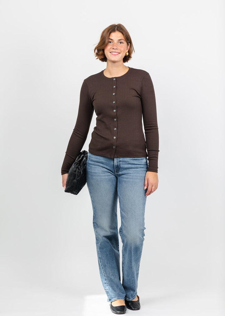 Goldie Audrey Crew Cardigan in Coffee available at Barbara Katz