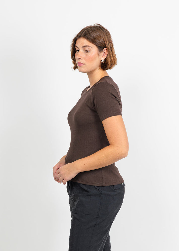 Goldie Camille Rib Short Sleeve Tee in Coffee available at Barbara Katz